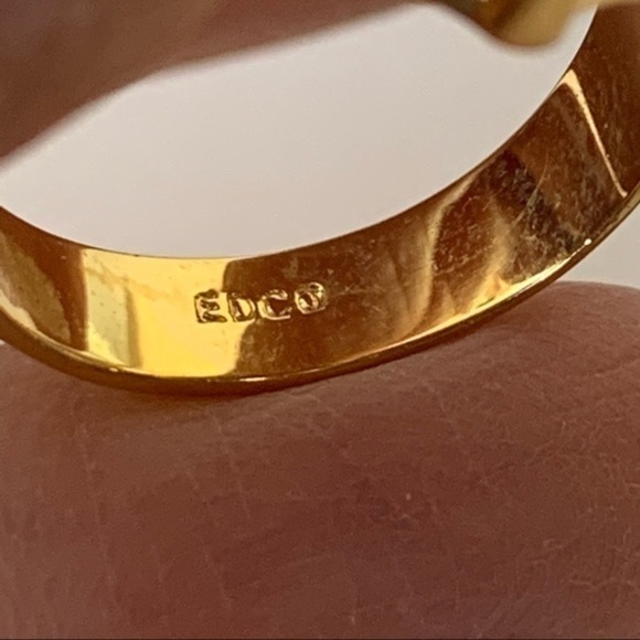 EDCO gold tone high set large faceted crystal stone solitaire pave Diamond - Picture 3 of 13